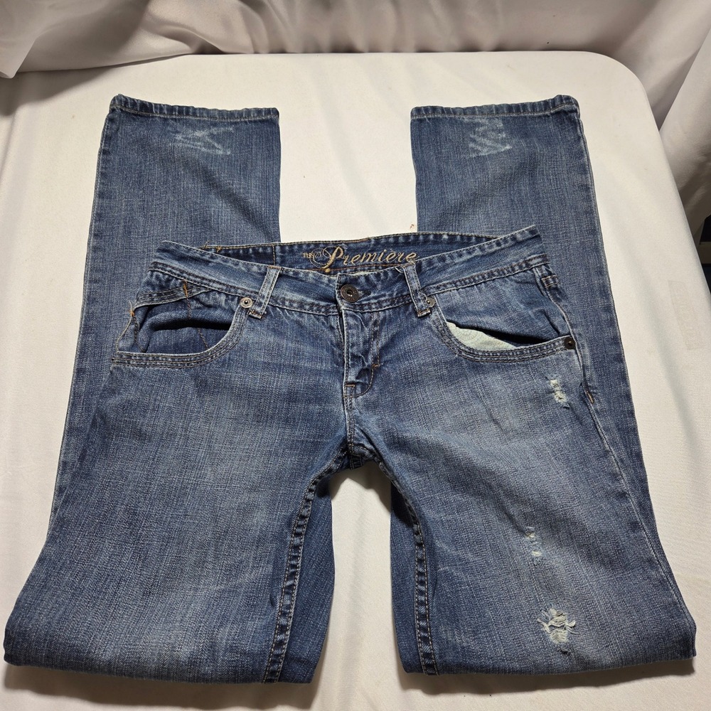 Rue21 Premiere Denim Womens 5/6 Blue Distressed Low Rise Straight Leg Jeans